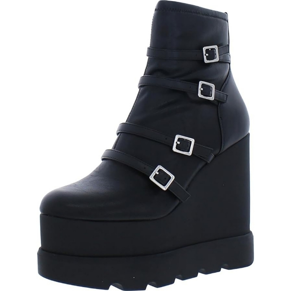🆕️ Jessica Simpson Chaela Black Multi Buckle Wedge Heel Platform Goth Punk 10